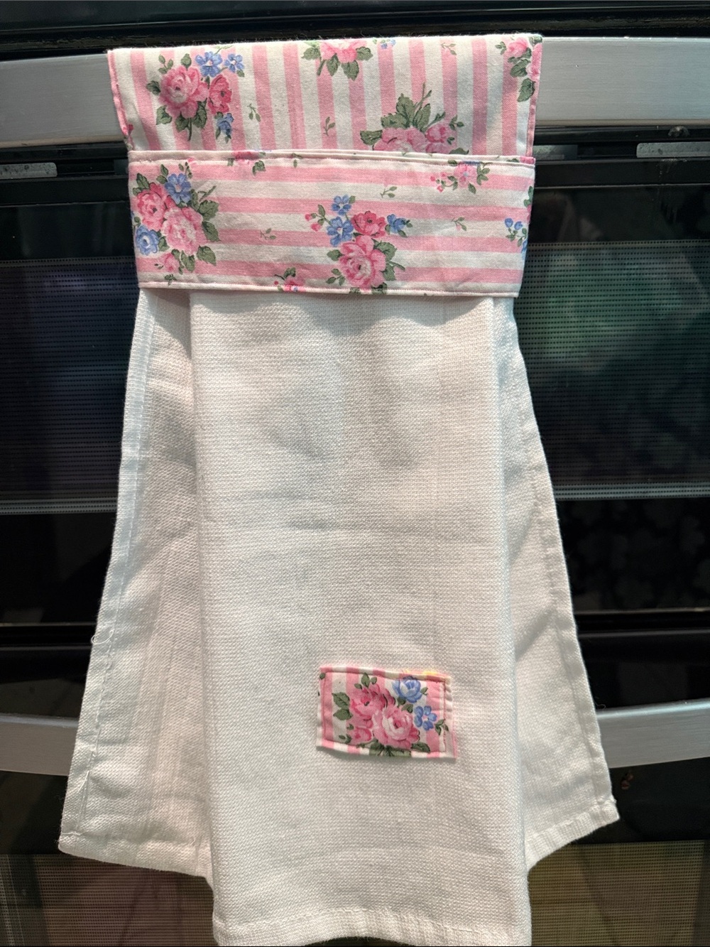 Floral Pink Stripe handmade Kitchen Hanging Towel